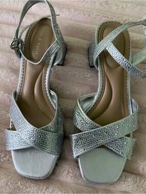 Kelly & Katie Silver Embellished Block Heel Sandals